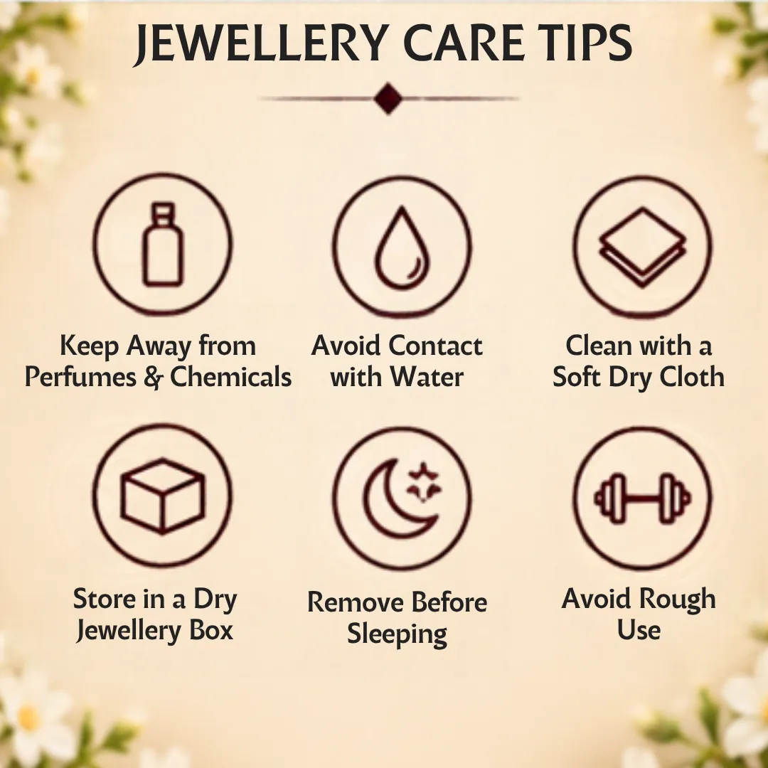lucky-tortoise-design-silver-ring-jewellery-care-tips Jewellery care tips graphic advising to keep away from perfumes and chemicals, avoid contact with water, clean with a soft dry cloth, store in a dry jewellery box, remove before sleeping, and avoid rough use.