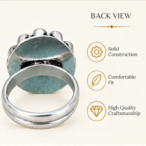 Macro graphic of the back view of the ruby jadau silver ring, highlighting its solid construction, comfortable fit, and high quality craftsmanship.